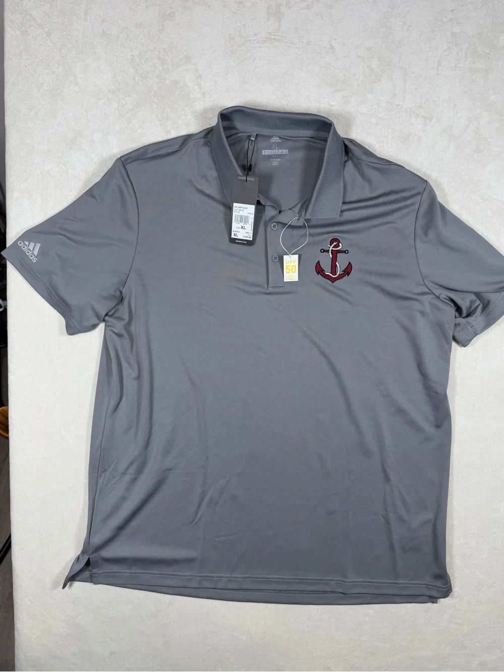 NWT Adidas Golf XL Men’s Gray Polo with Maroon Anchor Nautical Navy Logo